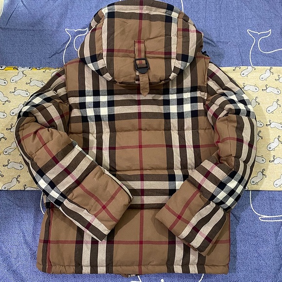 BURBERRY Brown Check Hooded Down Jacket - Picture 12 of 14
